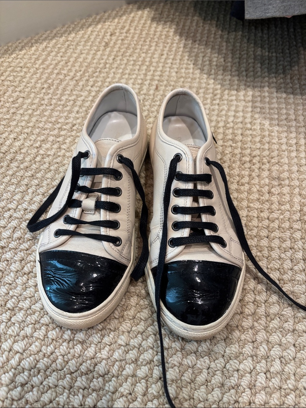 White Leather Women’s Sneakers with Black Toe Cap